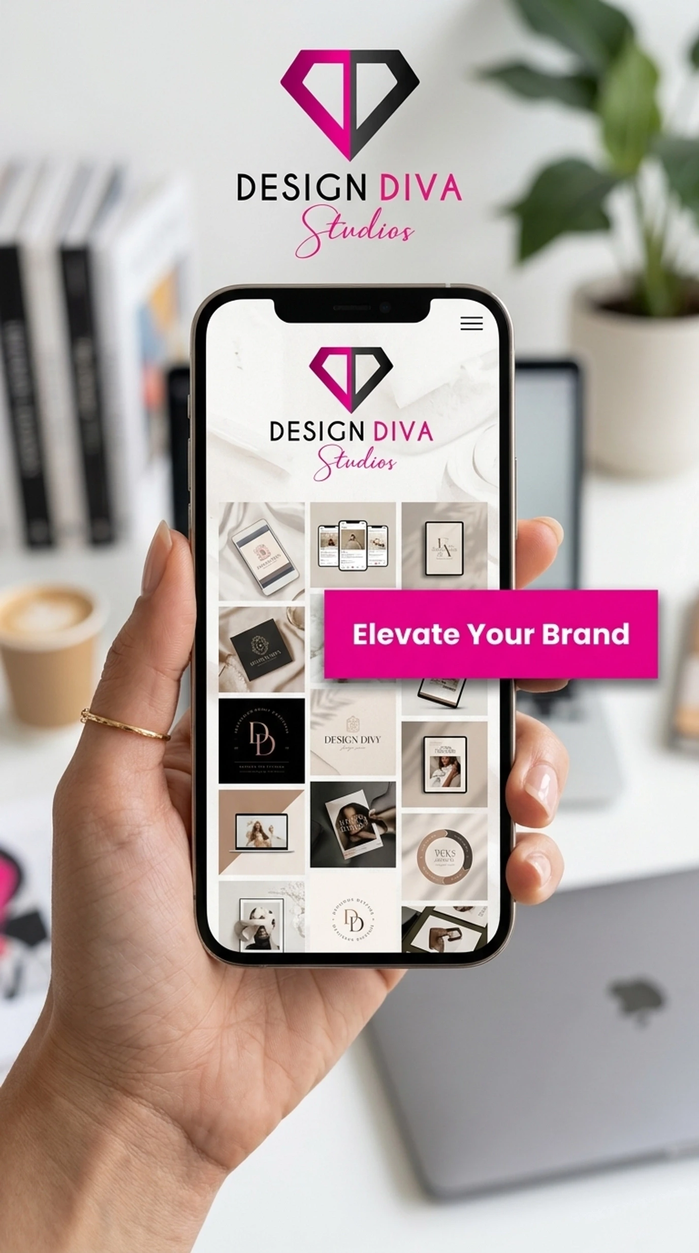 A mobile-responsive website layout with a magenta CTA